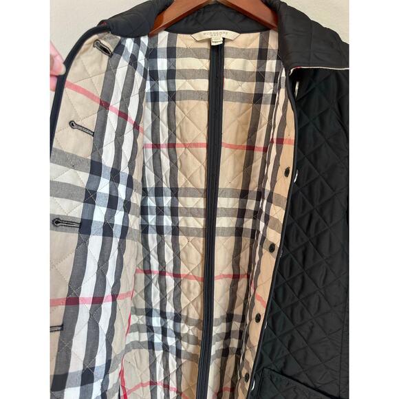 Burberry Brit Black Quilted Trench Coat Button Up Short Jacket Modern British - Picture 6 of 12